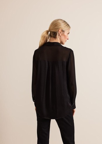 Phase Eight Inessa Mixed Media Satin Shirts Black USA | 7519408-XU